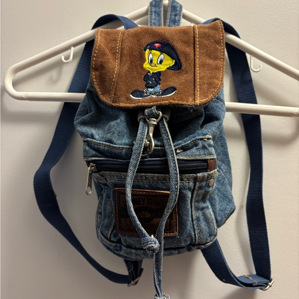 Vintage 2000 Looney Tunes Blues Tweety Bird Denim Backpack StreetWear